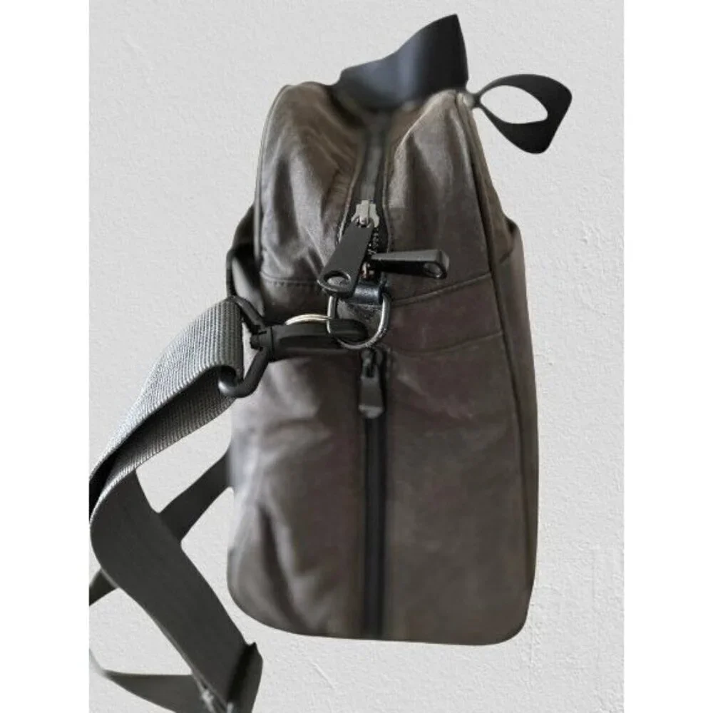 Lo & Sons Messenger Bag Polished Canvas Charcoal Gray Lined Crossbody 16